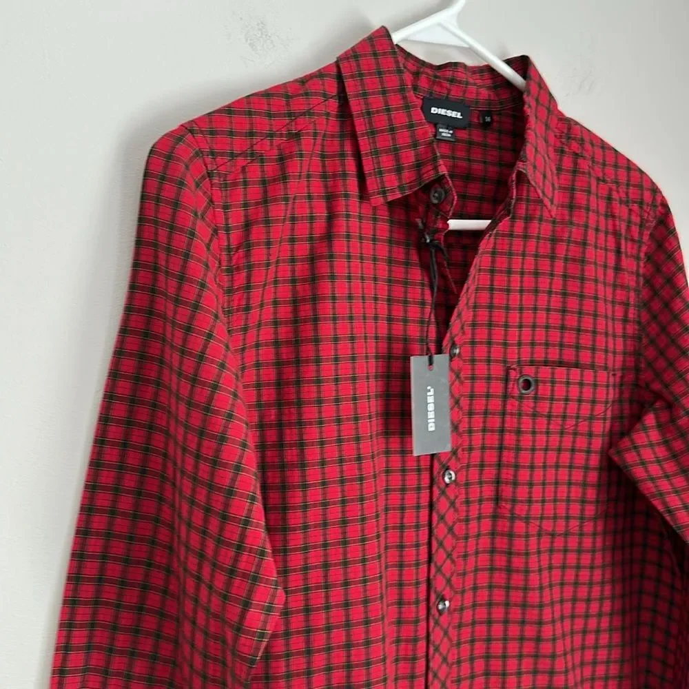 NWT Diesel Western Red & Black Plaid Button-Up Shirt – Size 14Y Style Cacey